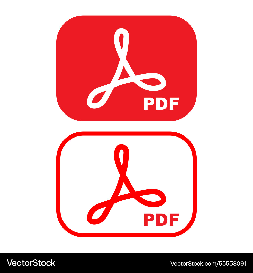 Two versions of the pdf file icon in red vector image