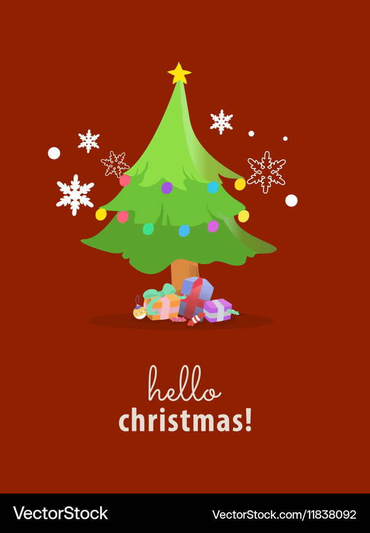 Christmas tree on red background Royalty Free Vector Image