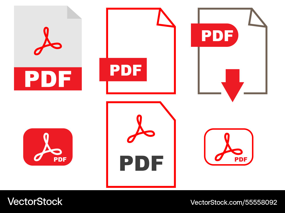 Collection of pdf file icons in different formats vector image