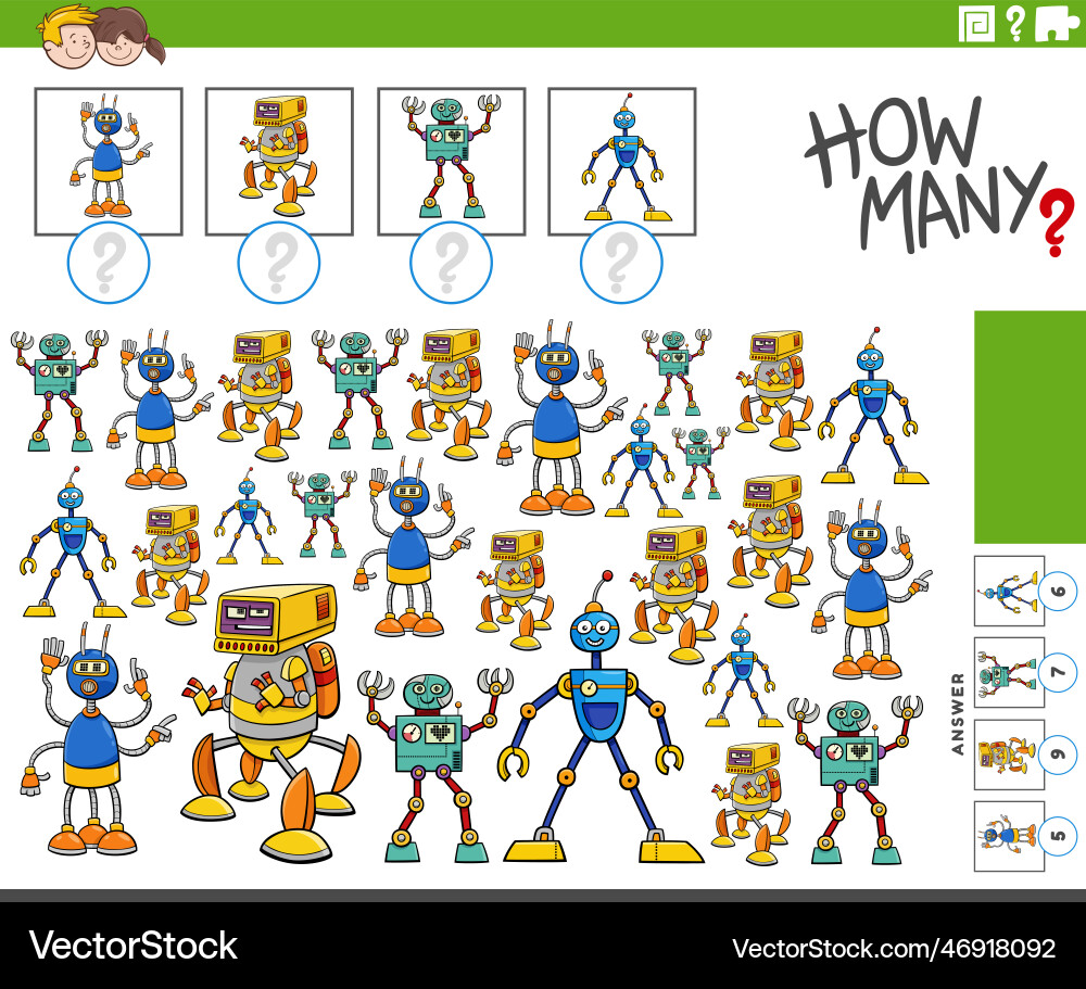 How many cartoon robots characters counting How many cartoon robots characters counting vector image