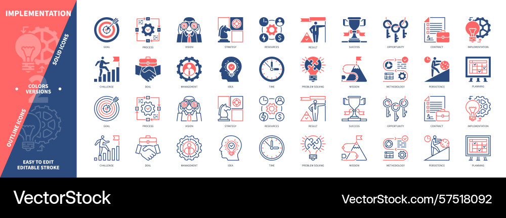 Implementation solid outline set Implementation solid outline set Vector Image