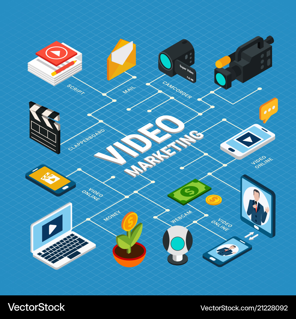 Isometric media flowchart background Isometric media flowchart background vector image