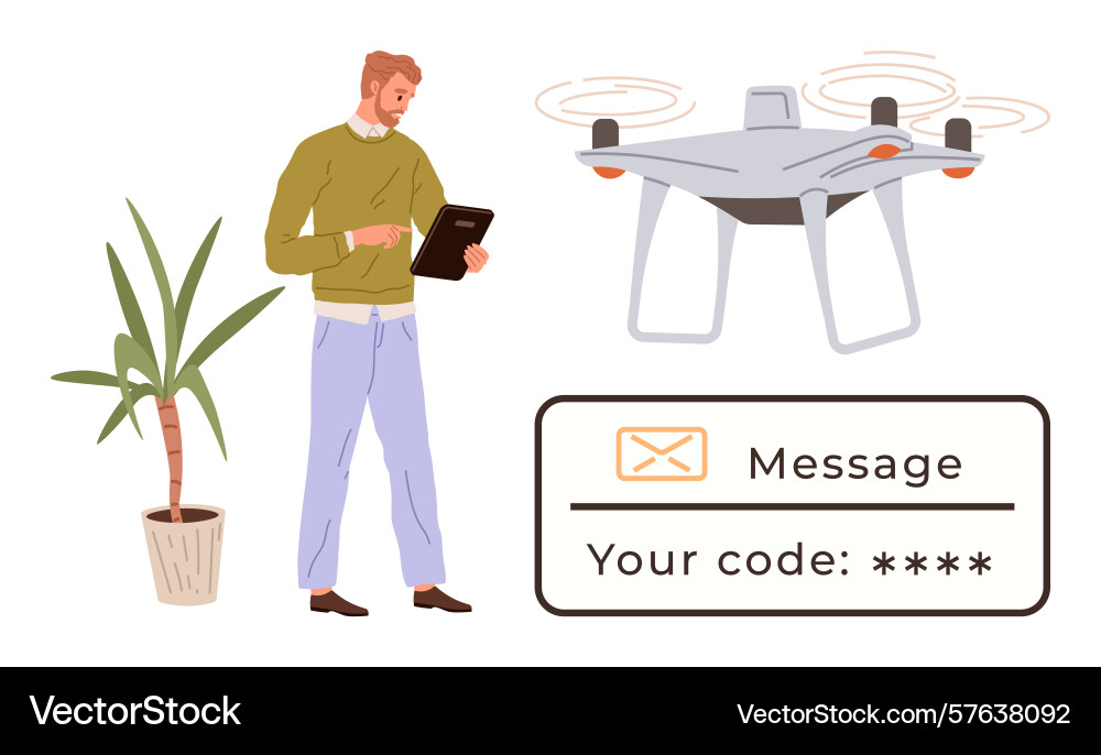 Man with tablet controlling drone next Man with tablet controlling drone next vector image