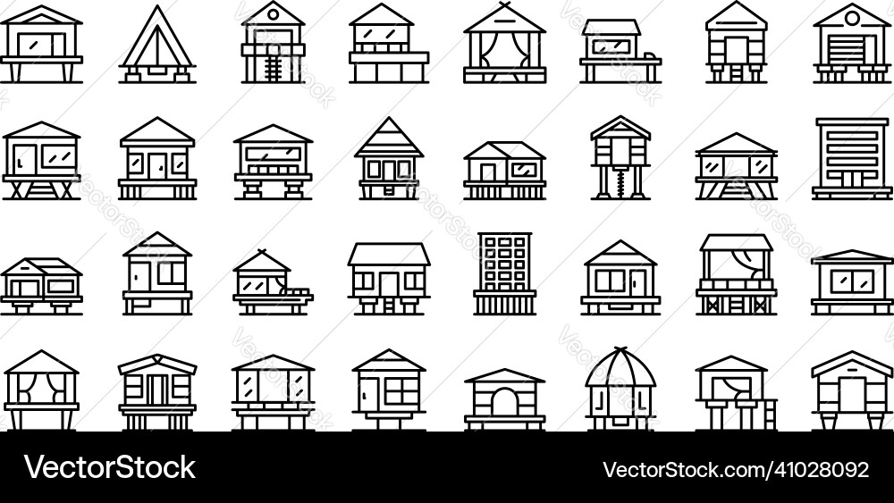 Stilt icons set outline architecture Stilt icons set outline architecture vector image