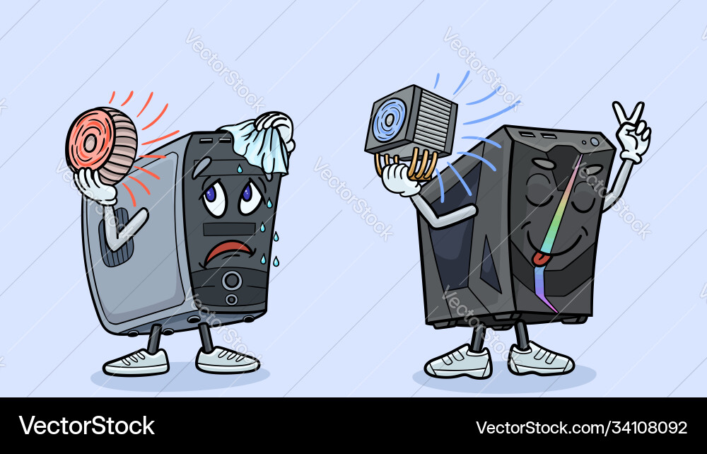 Two cartoon computers demonstrate their cpu Vector Image