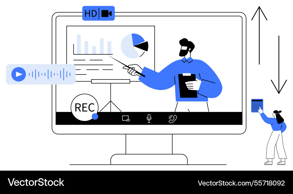 Virtual presentation with analytics and recording Virtual presentation with analytics and recording Vector Image