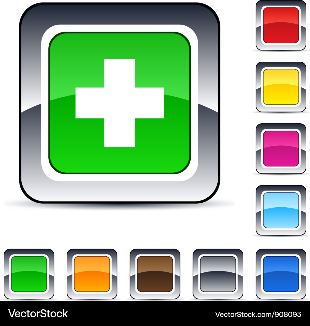 Bold Plus Square Buttons Vector Image