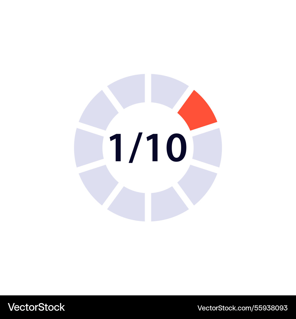 Circular progress bar icon showing 1 out vector image