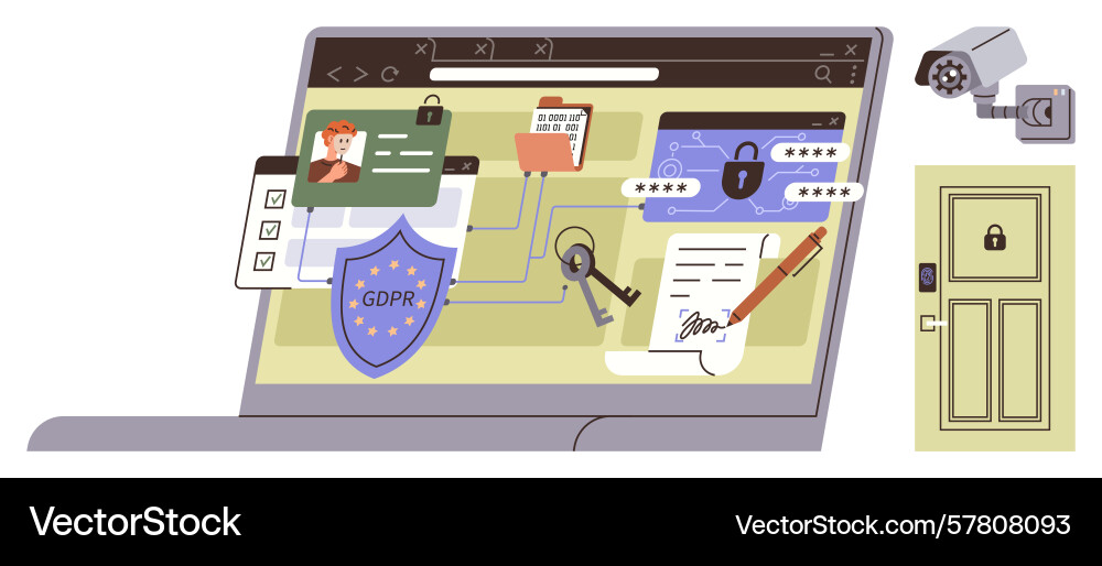 Cybersecurity and data privacy concept with gdpr Vector Image