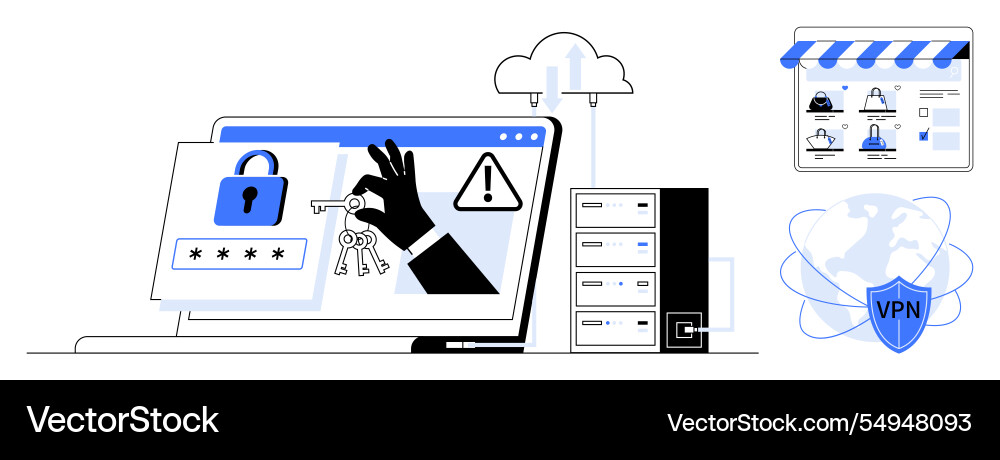 Cybersecurity with vpn and data protection server Cybersecurity with vpn and data protection server vector image