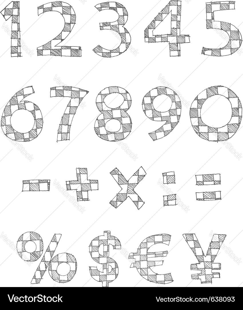 Hand written checkered numbers vector image