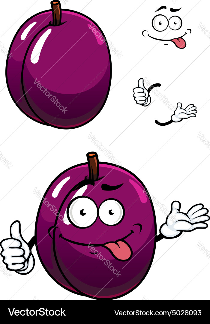 Happy Purple Plum Fruit with Thumb Up Vector Image