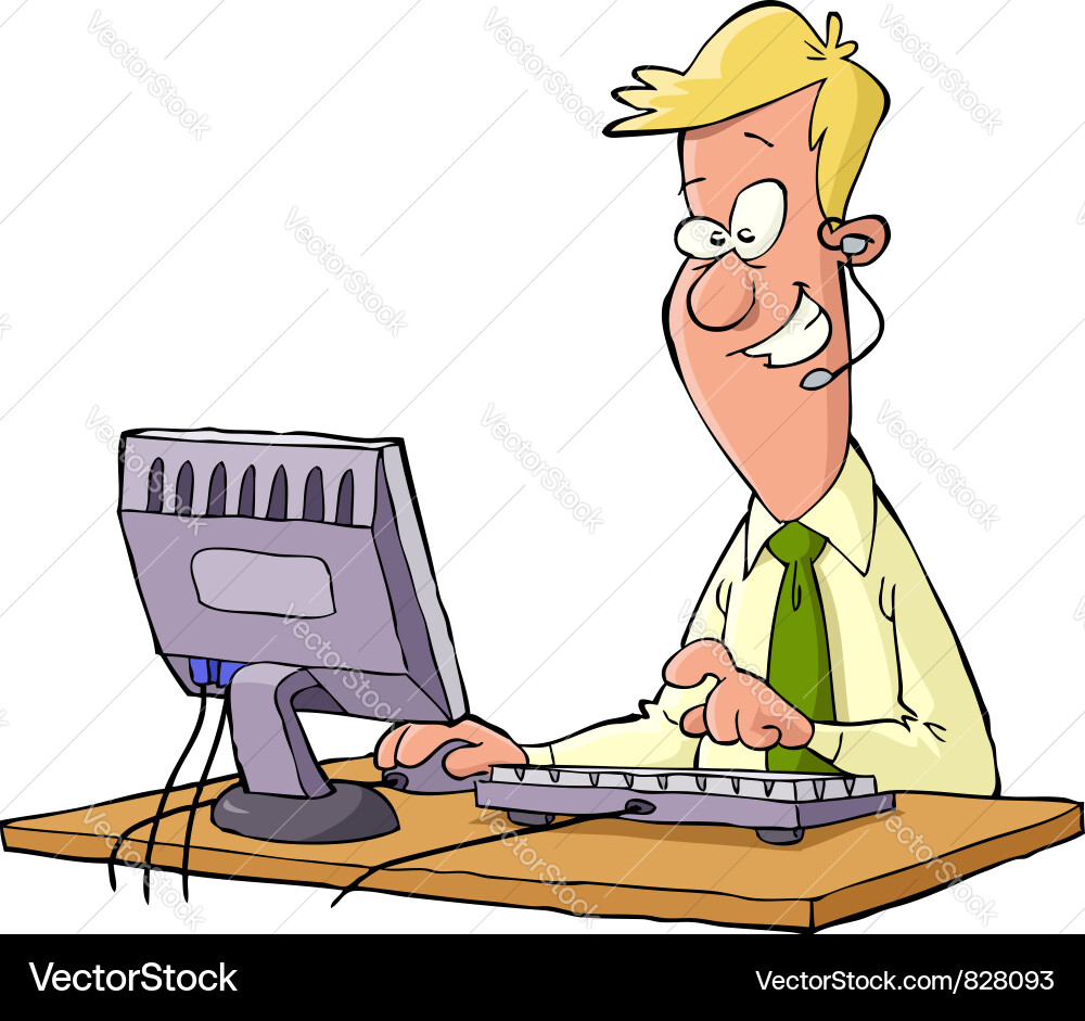 Man Working at Computer Desk vector image