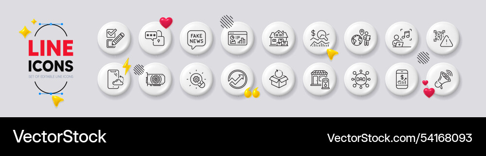Megaphone qr code and seo statistics line icons Megaphone qr code and seo statistics line icons vector image