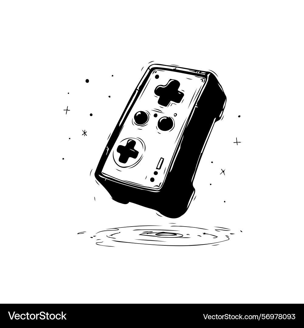 Monochrome retro gaming controller floating over Monochrome retro gaming controller floating over vector image