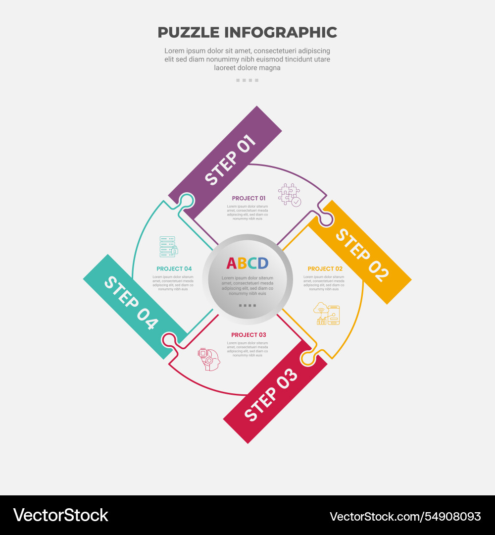 Puzzle infographic outline style with 4 point Puzzle infographic outline style with 4 point vector image