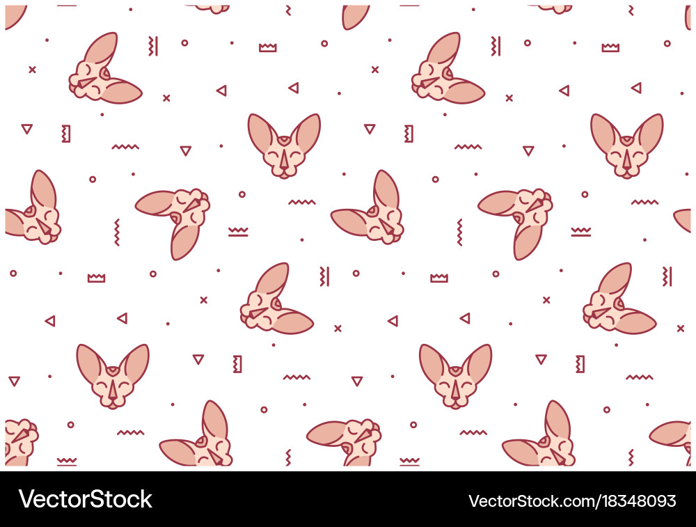 Simple pattern with pink cats and geometric shapes vector image