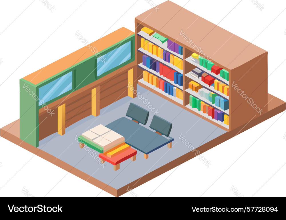 Isometric open library or bookstore section Vector Image