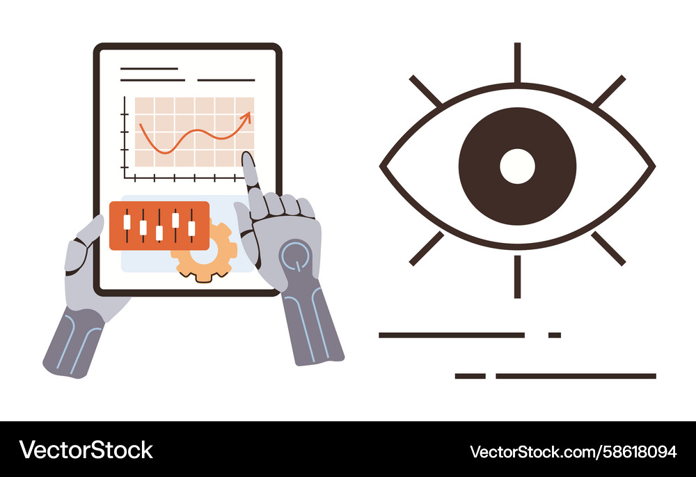 Robotic hands interacting with tablet displaying Robotic hands interacting with tablet displaying Vector Image