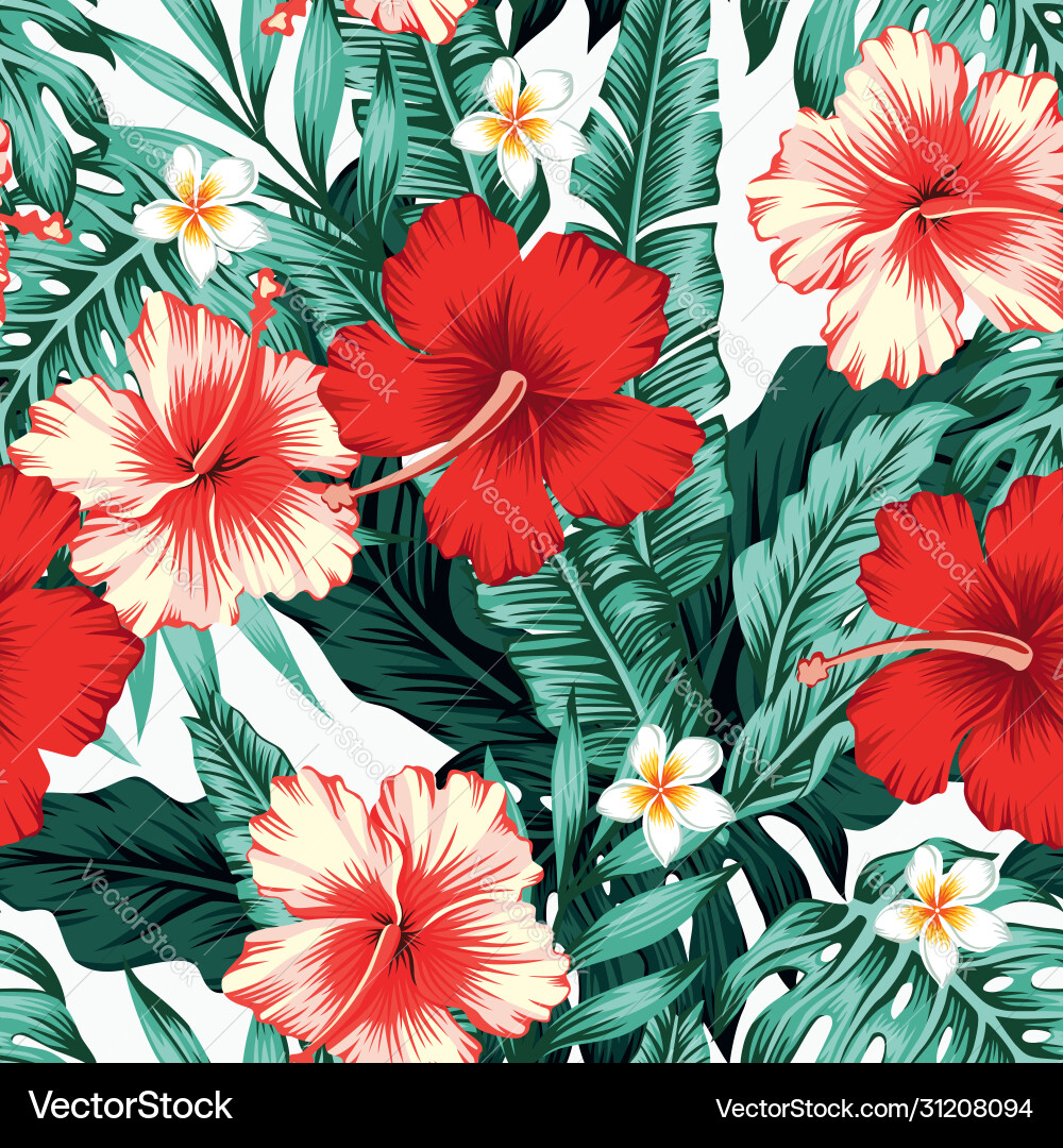 Tropical Flowers Seamless Pattern Royalty Free Vector Image