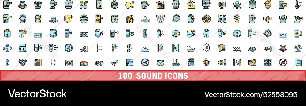 100 sound icons set color line style 100 sound icons set color line style vector image