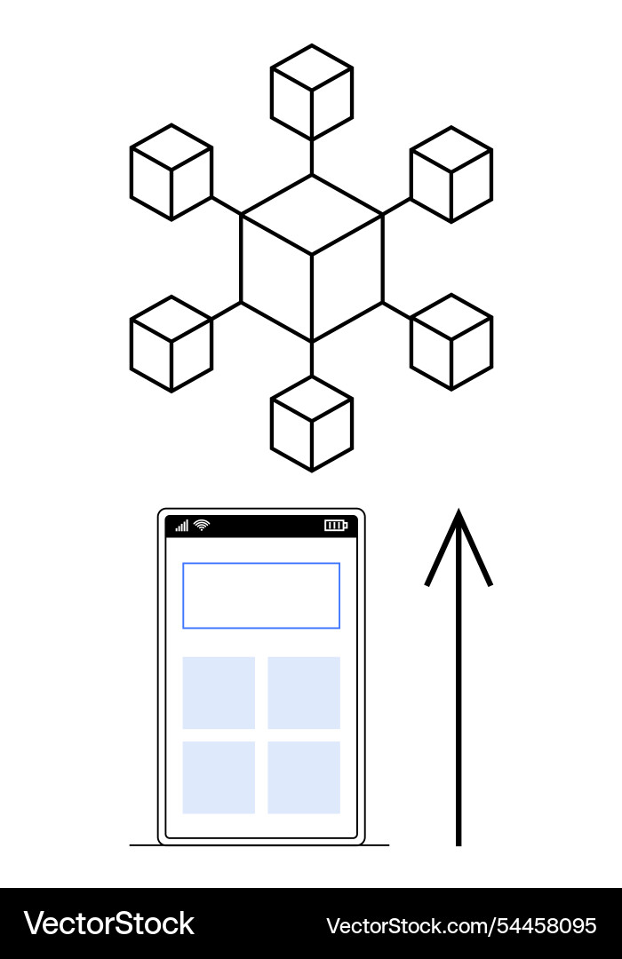 Abstrakte Blockchain Netzwerkstruktur und mobil vektorbild