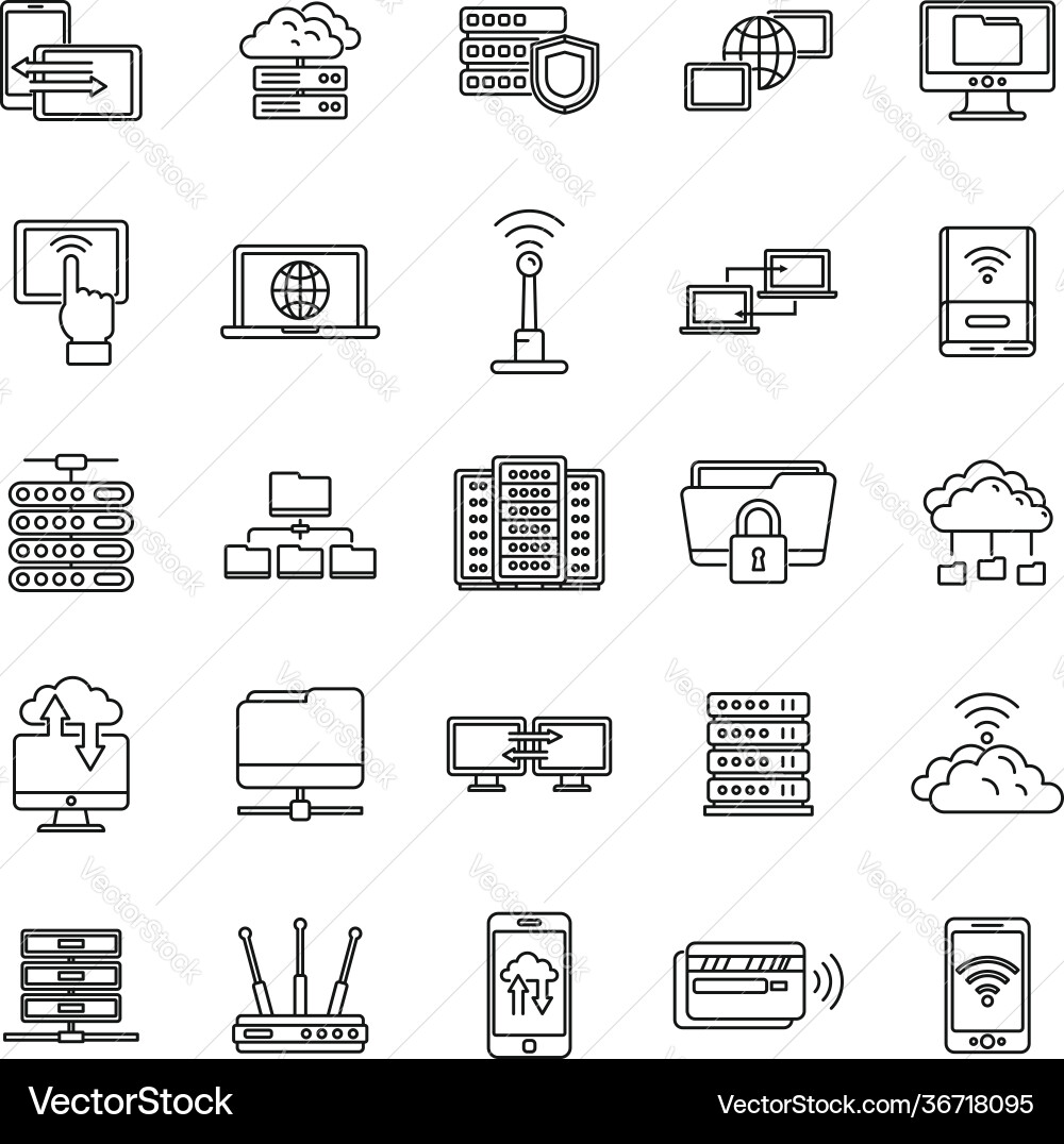 Global remote access icons set outline style Global remote access icons set outline style vector image