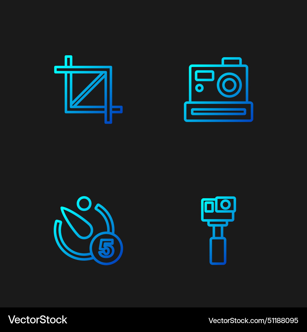 Set line action camera timer picture crop Set line action camera timer picture crop Vector Image