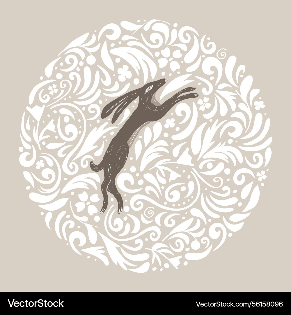 Round frame with white patterns and rabbit Vector Image