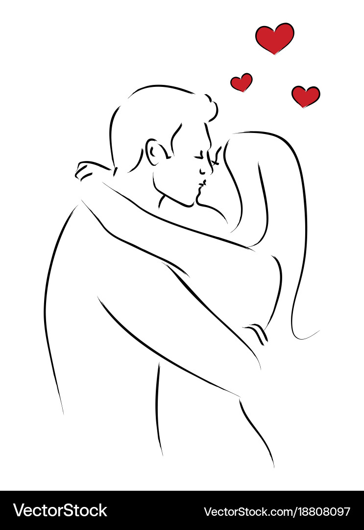 Line art of kissing couple vector image