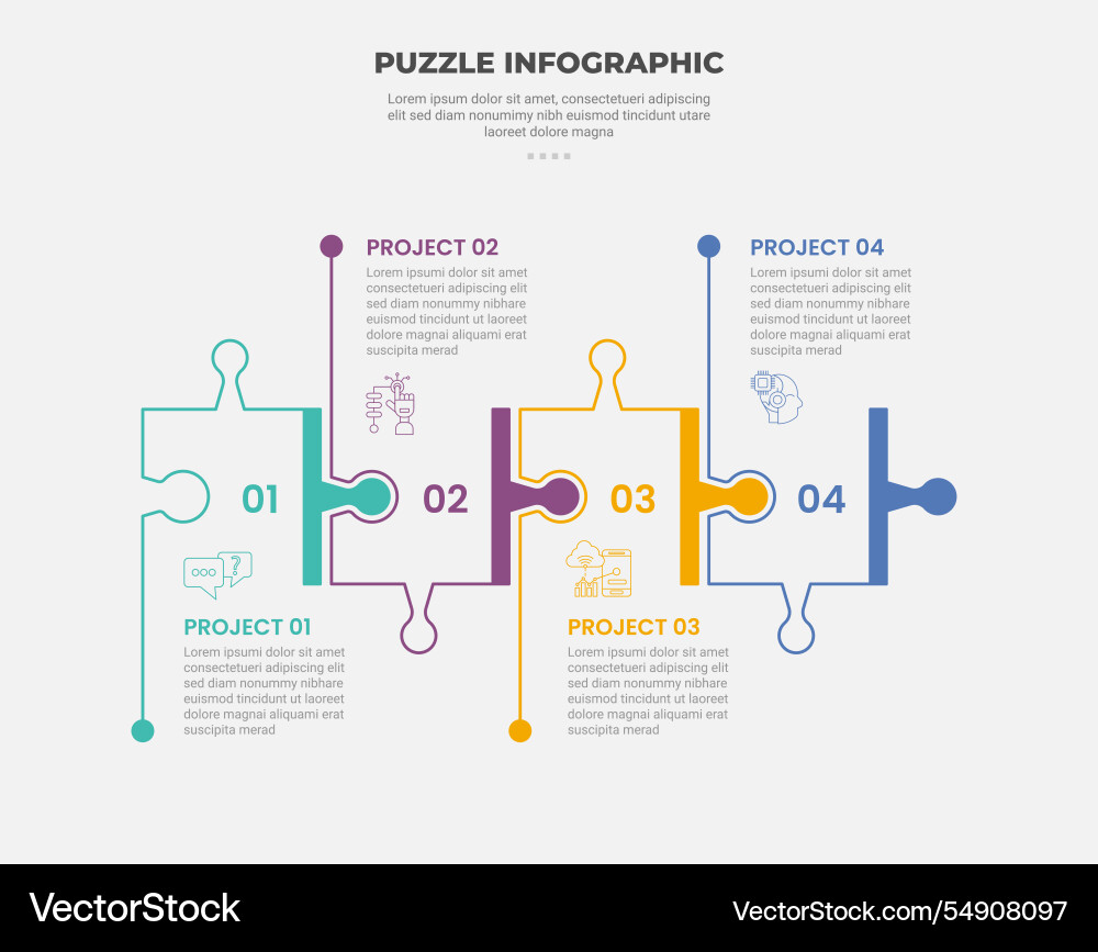 Puzzle infographic outline style with 4 point Puzzle infographic outline style with 4 point Vector Image