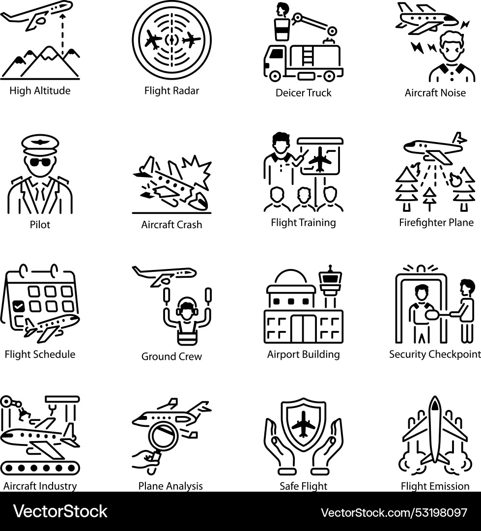 Set of flight linear style icons Vector Image