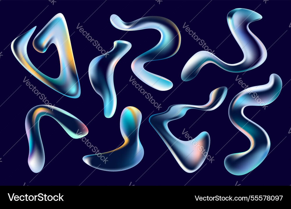 Set of fluid colorful bubbles and drops abstract Vector Image
