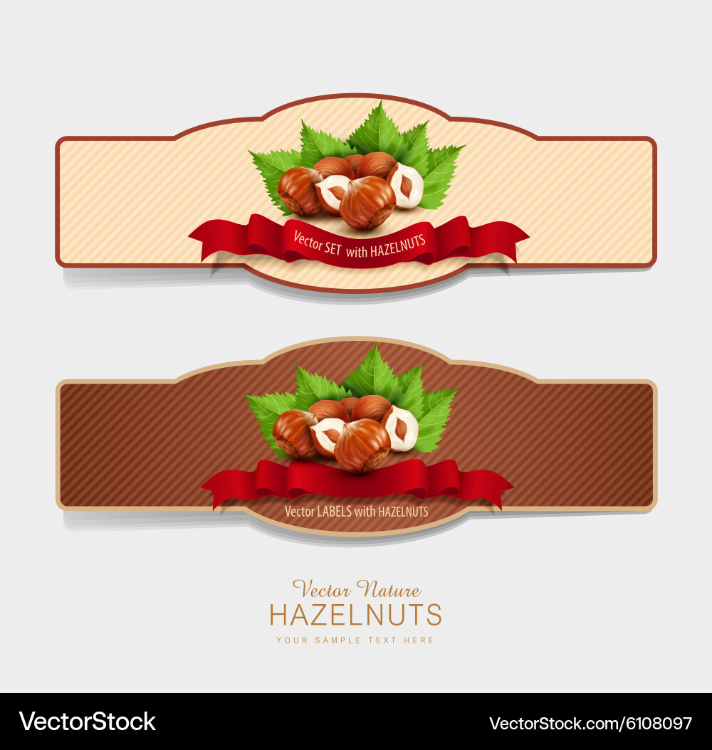 Set of horizontal labels with hazelnuts vector image