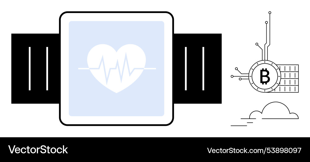 Smartwatch with heart monitor and blockchain Smartwatch with heart monitor and blockchain vector image
