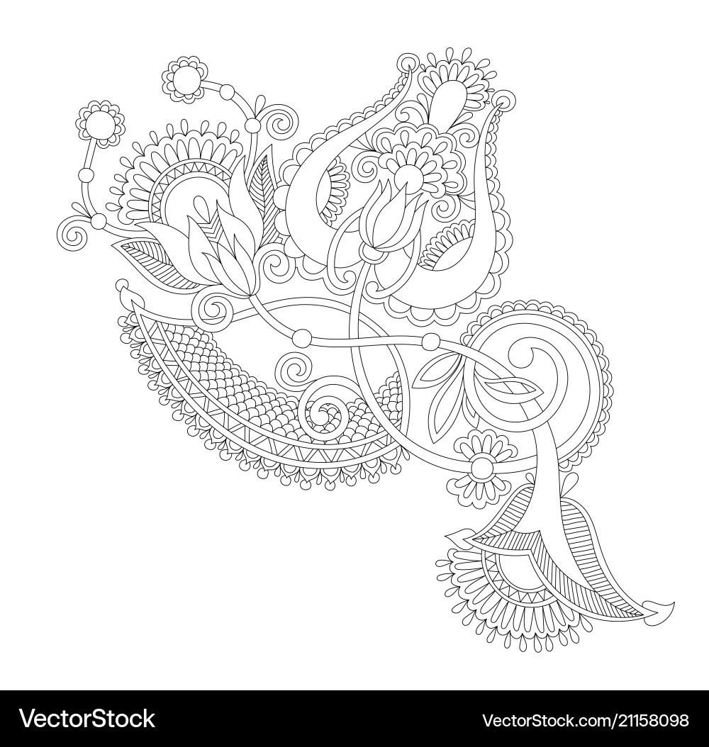 Black line hand drawing of magic flower vector image