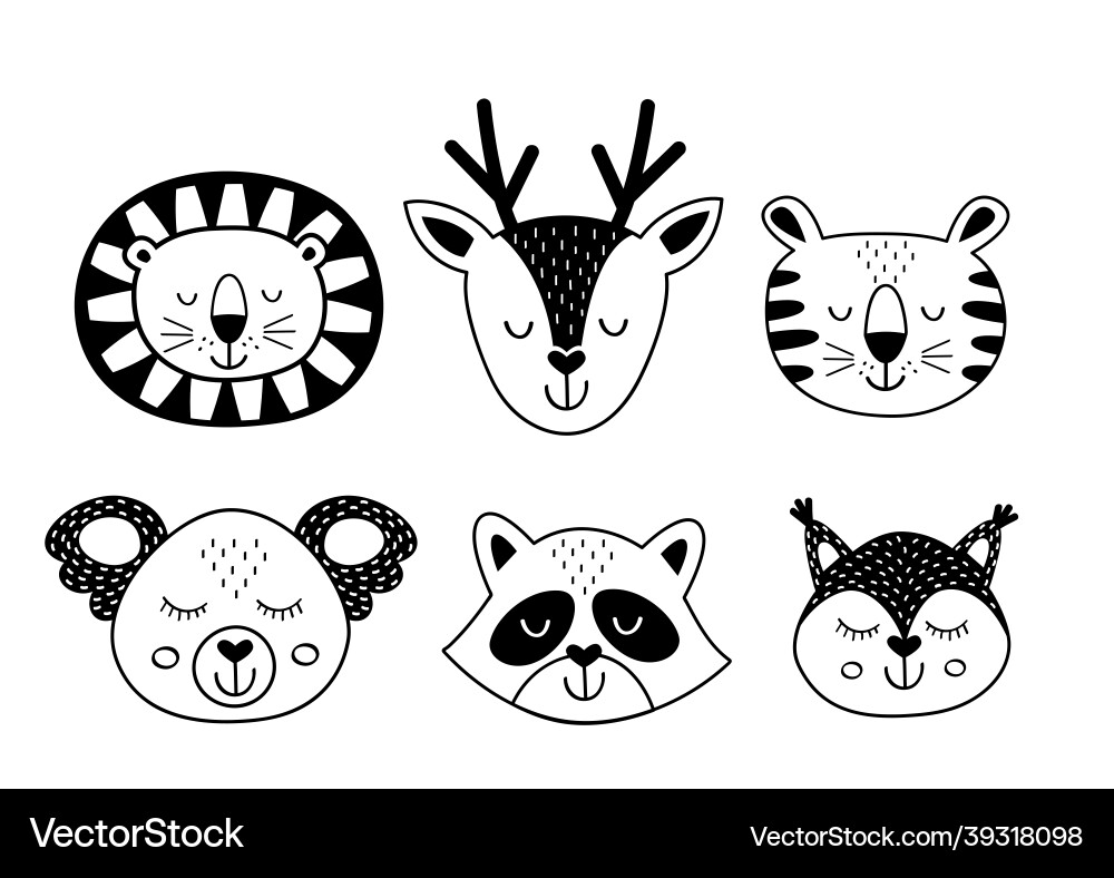 Set of isolated black lovely animal faces Set of isolated black lovely animal faces vector image