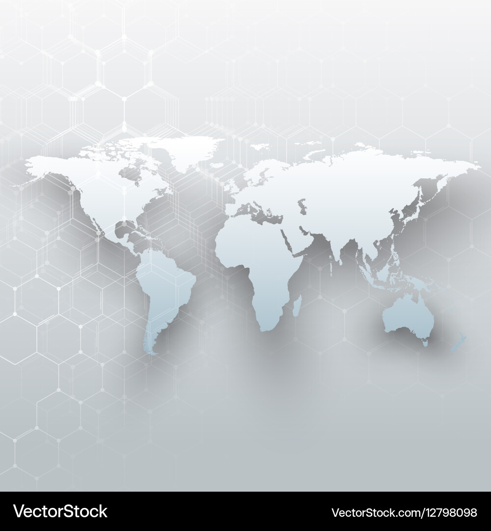 White world map connecting lines and dots on gray vector image