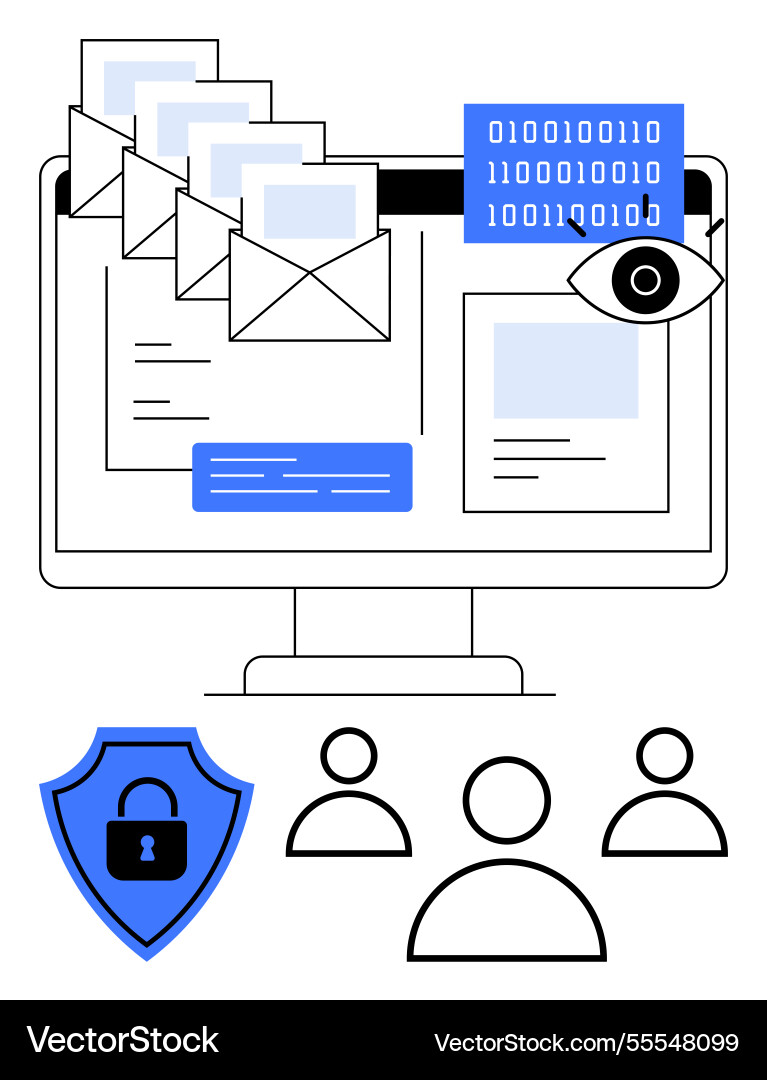 Cybersecurity and data privacy concept with emails Cybersecurity and data privacy concept with emails vector image