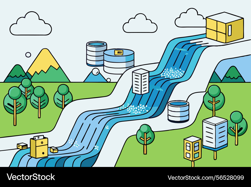 Data flow system with pipes and cloud elements vector image