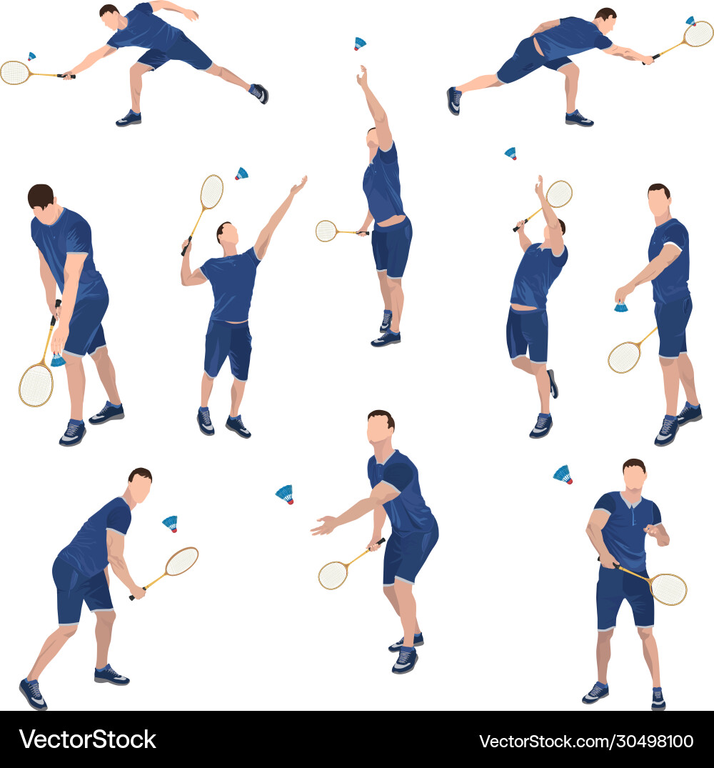 Badminton player with racket and shuttlecock set Badminton player with racket and shuttlecock set vector image