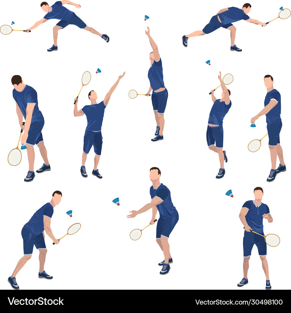 Badminton player with racket and shuttlecock set vector image