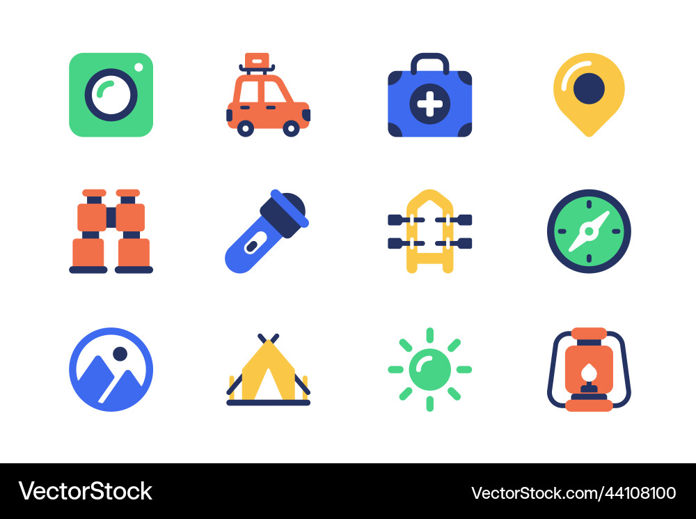 Camping concept of web icons set in simple flat Camping concept of web icons set in simple flat vector image
