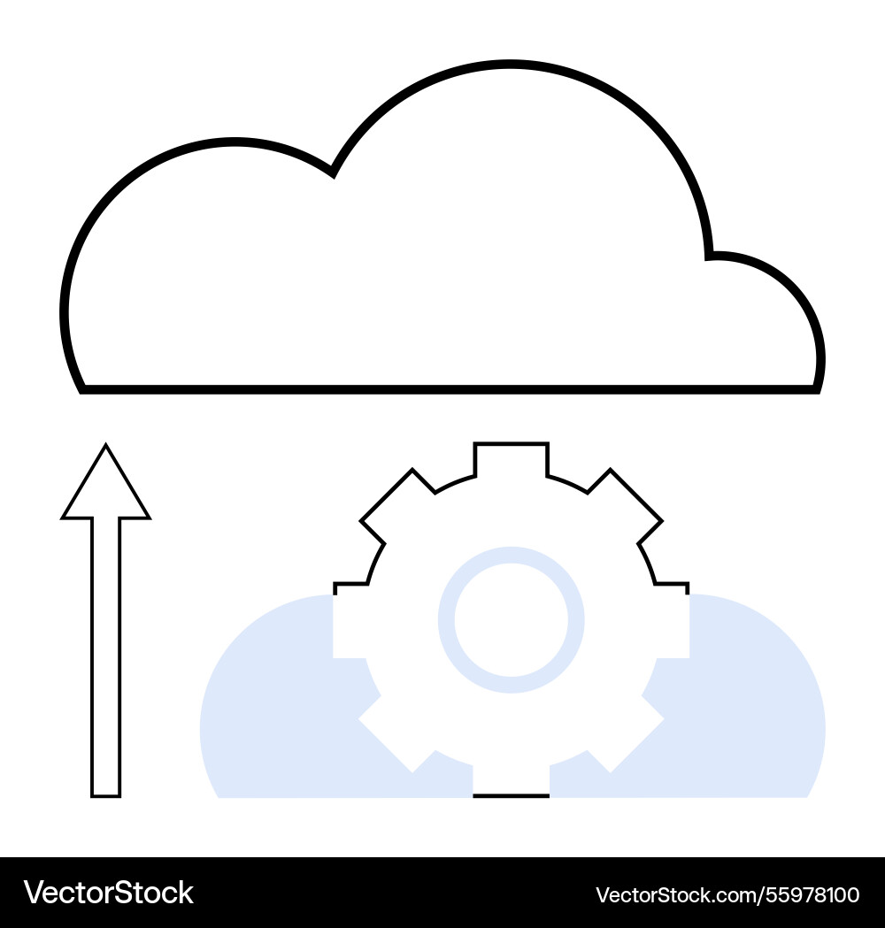 Cloud technology concept with gear and upload Cloud technology concept with gear and upload vector image