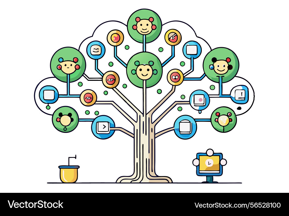 Data tree with glowing branches and lights vector image