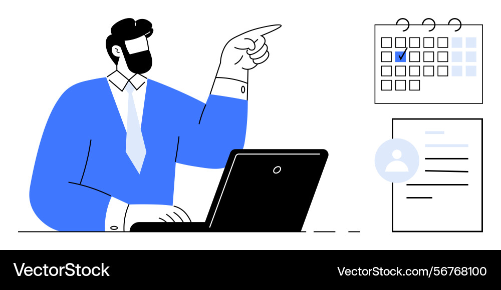 Professional man scheduling tasks with laptop Professional man scheduling tasks with laptop vector image