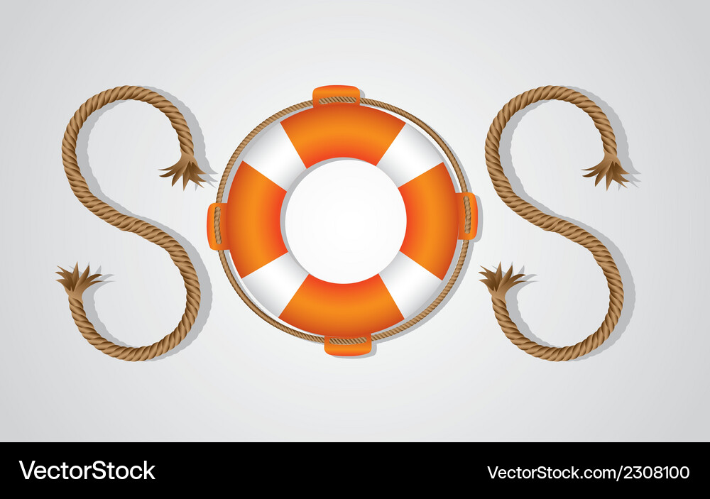 Rope and float forming sos signal isolated on whit Vector Image