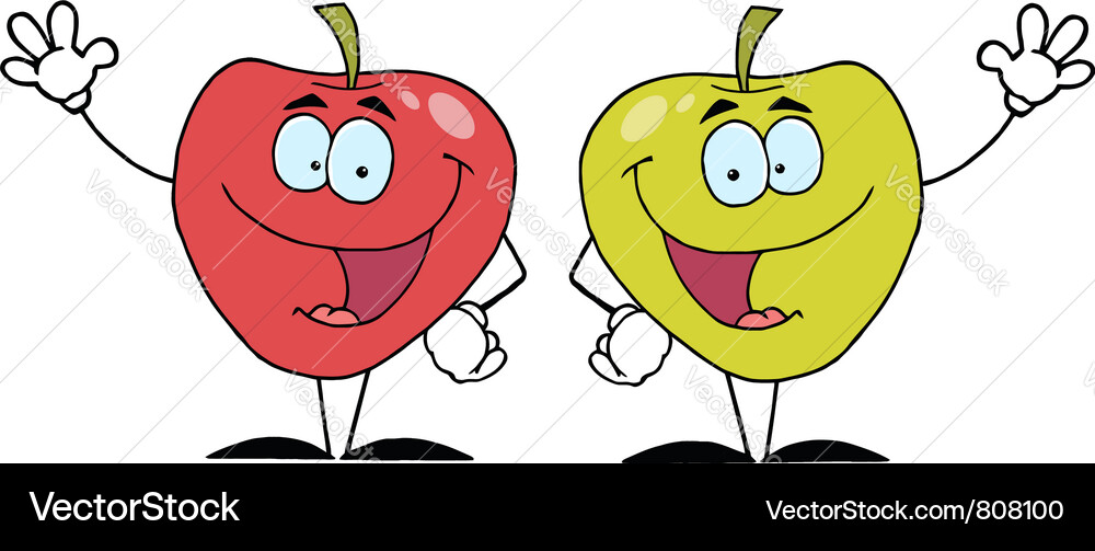 Two apple characters waving Vector Image