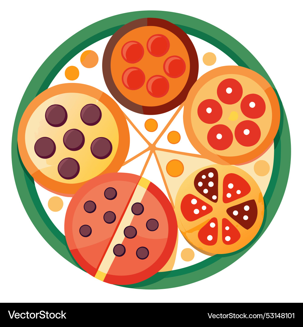 A collection of pizzas with different toppings Vector Image