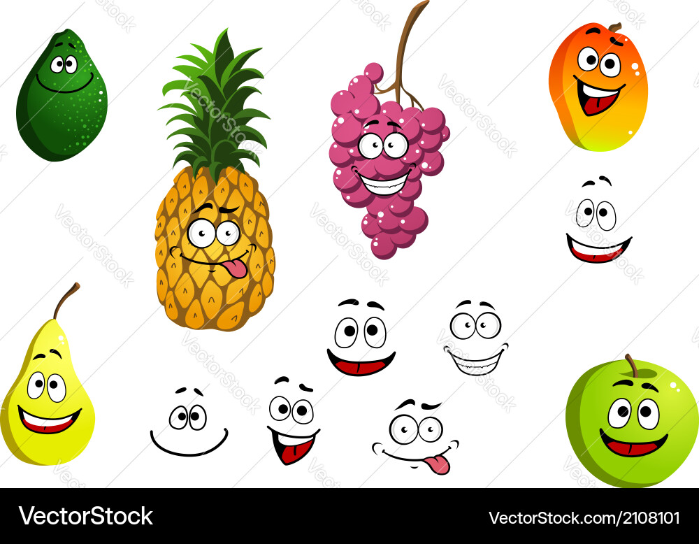 Apricot pineapple apple pear grape and lemon Vector Image